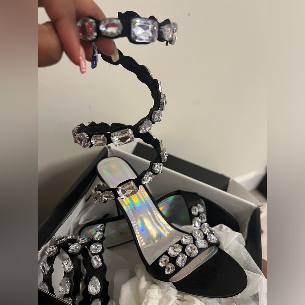 Black Crystal Embellished Women's Sandals